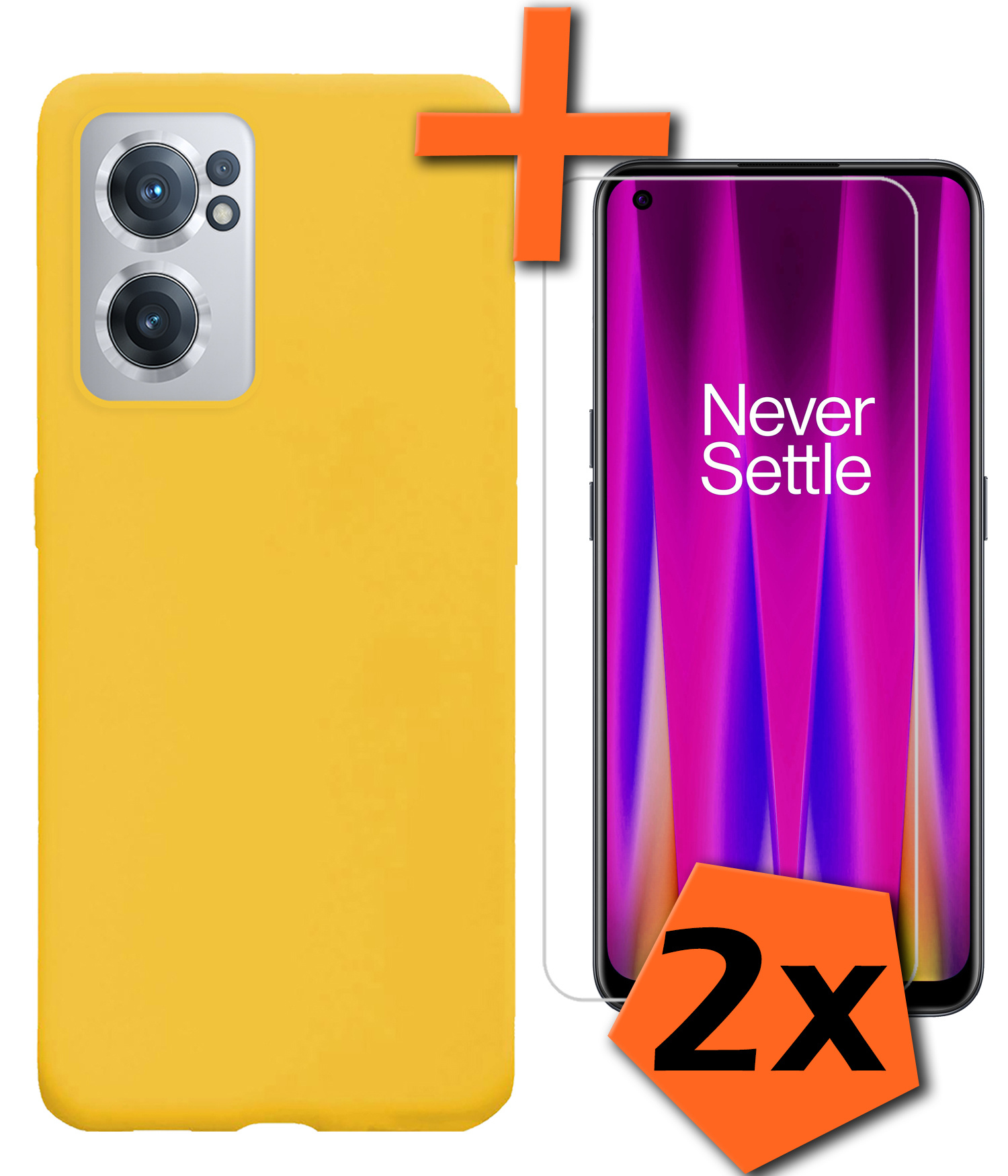Nomfy Hoesje Geschikt voor OnePlus Nord CE 2 Hoesje Siliconen Cover Case Met 2x Screenprotector - Hoes Geschikt voor OnePlus Nord CE 2 Hoes Back Case - Geel