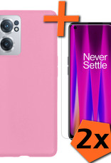 Nomfy Hoesje Geschikt voor OnePlus Nord CE 2 Hoesje Siliconen Cover Case Met 2x Screenprotector - Hoes Geschikt voor OnePlus Nord CE 2 Hoes Back Case - Lichtroze