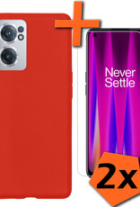Nomfy Hoesje Geschikt voor OnePlus Nord CE 2 Hoesje Siliconen Cover Case Met 2x Screenprotector - Hoes Geschikt voor OnePlus Nord CE 2 Hoes Back Case - Rood