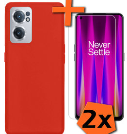 Nomfy Nomfy OnePlus Nord CE 2 Hoesje Siliconen Met 2x Screenprotector - Rood
