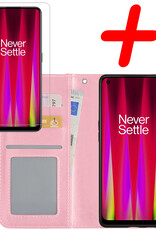 BASEY. Hoes Geschikt voor OnePlus Nord CE 2 Hoesje Bookcase Hoes Flip Case Book Cover Met Screenprotector - Hoesje Geschikt voor OnePlus Nord CE 2 Hoes Book Case Hoesje - Lichtroze