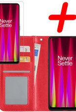 BASEY. Hoes Geschikt voor OnePlus Nord CE 2 Hoesje Bookcase Hoes Flip Case Book Cover Met Screenprotector - Hoesje Geschikt voor OnePlus Nord CE 2 Hoes Book Case Hoesje - Rood