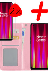 BASEY. Hoes Geschikt voor OnePlus Nord CE 2 Hoesje Bookcase Hoes Flip Case Book Cover Met 2x Screenprotector - Hoesje Geschikt voor OnePlus Nord CE 2 Hoes Book Case Hoesje - Lichtroze