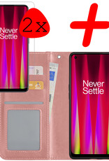 BASEY. Hoes Geschikt voor OnePlus Nord CE 2 Hoesje Bookcase Hoes Flip Case Book Cover Met 2x Screenprotector - Hoesje Geschikt voor OnePlus Nord CE 2 Hoes Book Case Hoesje - Rosé goud