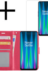 NoXx Hoes Geschikt voor OnePlus Nord CE 2 Hoesje Book Case Hoes Flip Cover Wallet Bookcase Met Screenprotector - Donkerroze