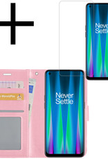 NoXx Hoes Geschikt voor OnePlus Nord CE 2 Hoesje Book Case Hoes Flip Cover Wallet Bookcase Met Screenprotector - Lichtroze