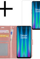 NoXx Hoes Geschikt voor OnePlus Nord CE 2 Hoesje Book Case Hoes Flip Cover Wallet Bookcase Met Screenprotector - Rosé goud