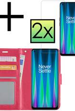 NoXx Hoes Geschikt voor OnePlus Nord CE 2 Hoesje Book Case Hoes Flip Cover Wallet Bookcase Met 2x Screenprotector - Donkerroze