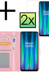 NoXx OnePlus Nord CE 2 Hoesje Book Case Hoes Flip Cover Bookcase 2x Met Screenprotector - Licht Roze