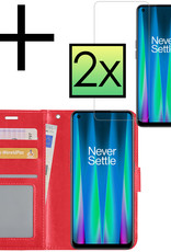 NoXx Hoes Geschikt voor OnePlus Nord CE 2 Hoesje Book Case Hoes Flip Cover Wallet Bookcase Met 2x Screenprotector - Rood