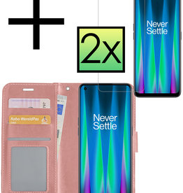 NoXx NoXx OnePlus Nord CE 2 Hoesje Bookcase Rose goud Met 2x Screenprotector