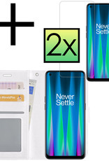 NoXx Hoes Geschikt voor OnePlus Nord CE 2 Hoesje Book Case Hoes Flip Cover Wallet Bookcase Met 2x Screenprotector - Wit