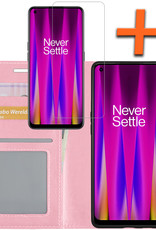 Nomfy Hoesje Geschikt voor OnePlus Nord CE 2 Hoes Bookcase Flipcase Book Cover Met Screenprotector - Hoes Geschikt voor OnePlus Nord CE 2 Hoesje Book Case - Lichtroze