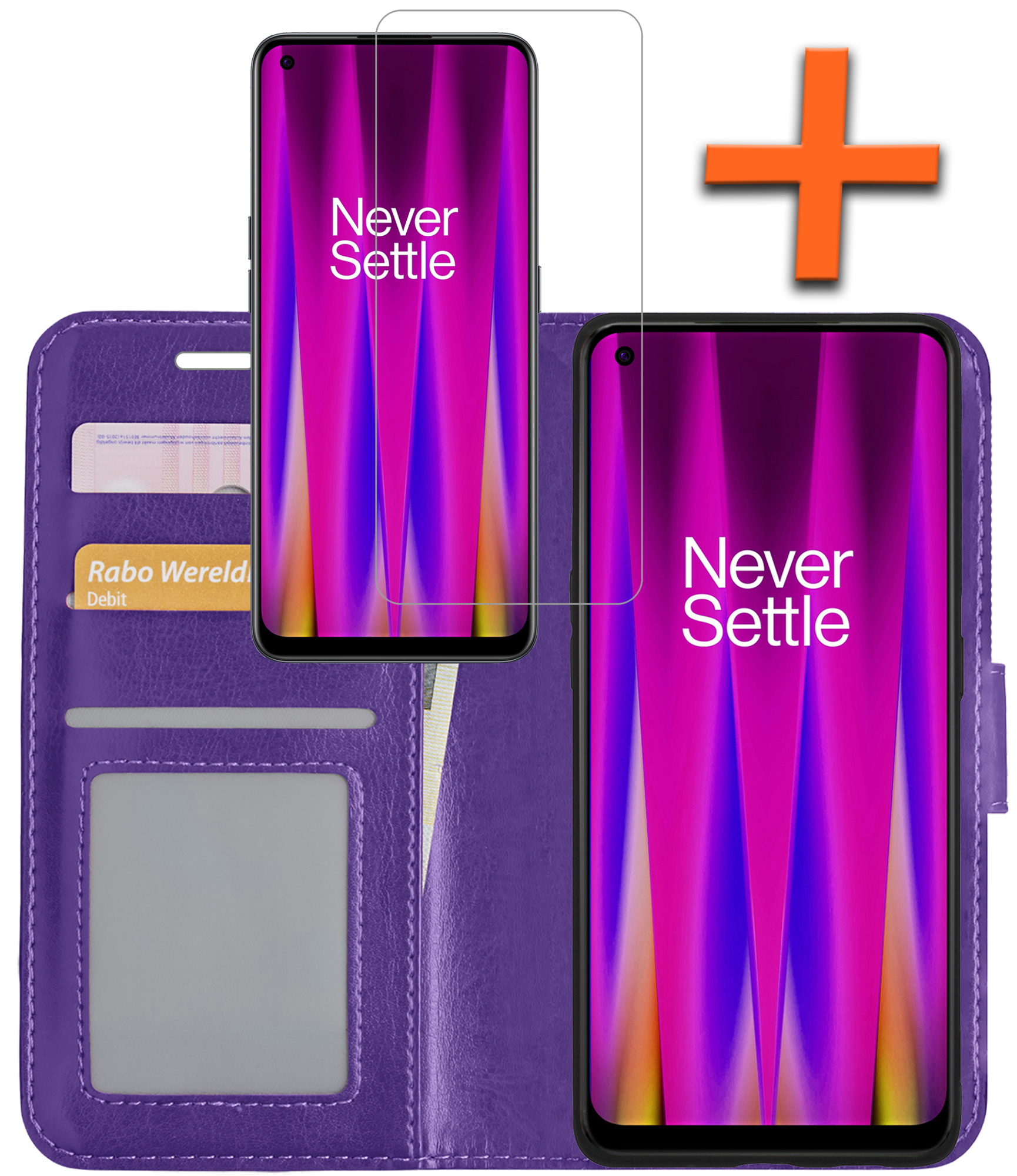Nomfy Hoesje Geschikt voor OnePlus Nord CE 2 Hoes Bookcase Flipcase Book Cover Met Screenprotector - Hoes Geschikt voor OnePlus Nord CE 2 Hoesje Book Case - Paars