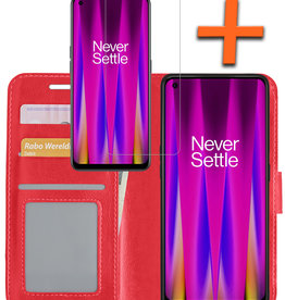 Nomfy Nomfy OnePlus Nord CE 2 Hoesje Bookcase Rood Met Screenprotector