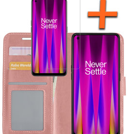 Nomfy Nomfy OnePlus Nord CE 2 Hoesje Bookcase Rose goud Met Screenprotector