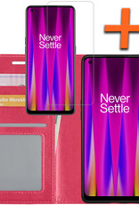 Nomfy Hoesje Geschikt voor OnePlus Nord CE 2 Hoes Bookcase Flipcase Book Cover Met Screenprotector - Hoes Geschikt voor OnePlus Nord CE 2 Hoesje Book Case - Donkerroze