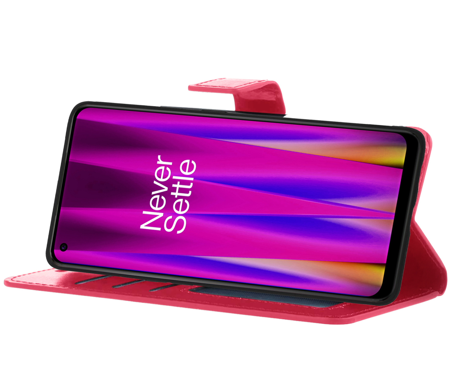 Nomfy OnePlus Nord CE 2 Hoes Bookcase Flipcase Book Cover Met Screenprotector - OnePlus Nord CE 2 Hoesje Book Case - Donker Roze