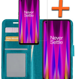 Nomfy Nomfy OnePlus Nord CE 2 Hoesje Bookcase Turquoise Met Screenprotector