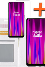 Nomfy Hoesje Geschikt voor OnePlus Nord CE 2 Hoes Bookcase Flipcase Book Cover Met Screenprotector - Hoes Geschikt voor OnePlus Nord CE 2 Hoesje Book Case - Wit