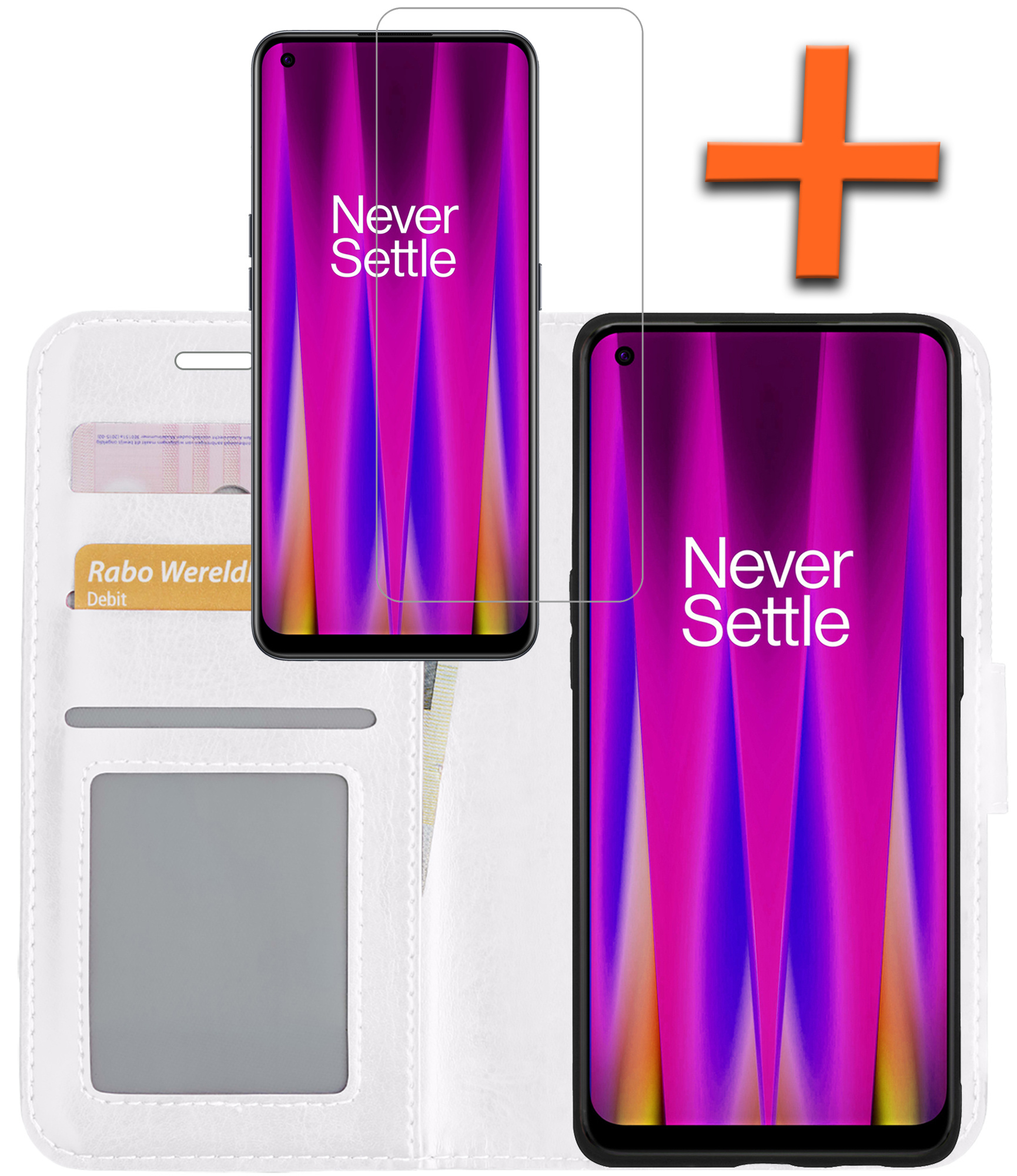 Nomfy Hoesje Geschikt voor OnePlus Nord CE 2 Hoes Bookcase Flipcase Book Cover Met Screenprotector - Hoes Geschikt voor OnePlus Nord CE 2 Hoesje Book Case - Wit