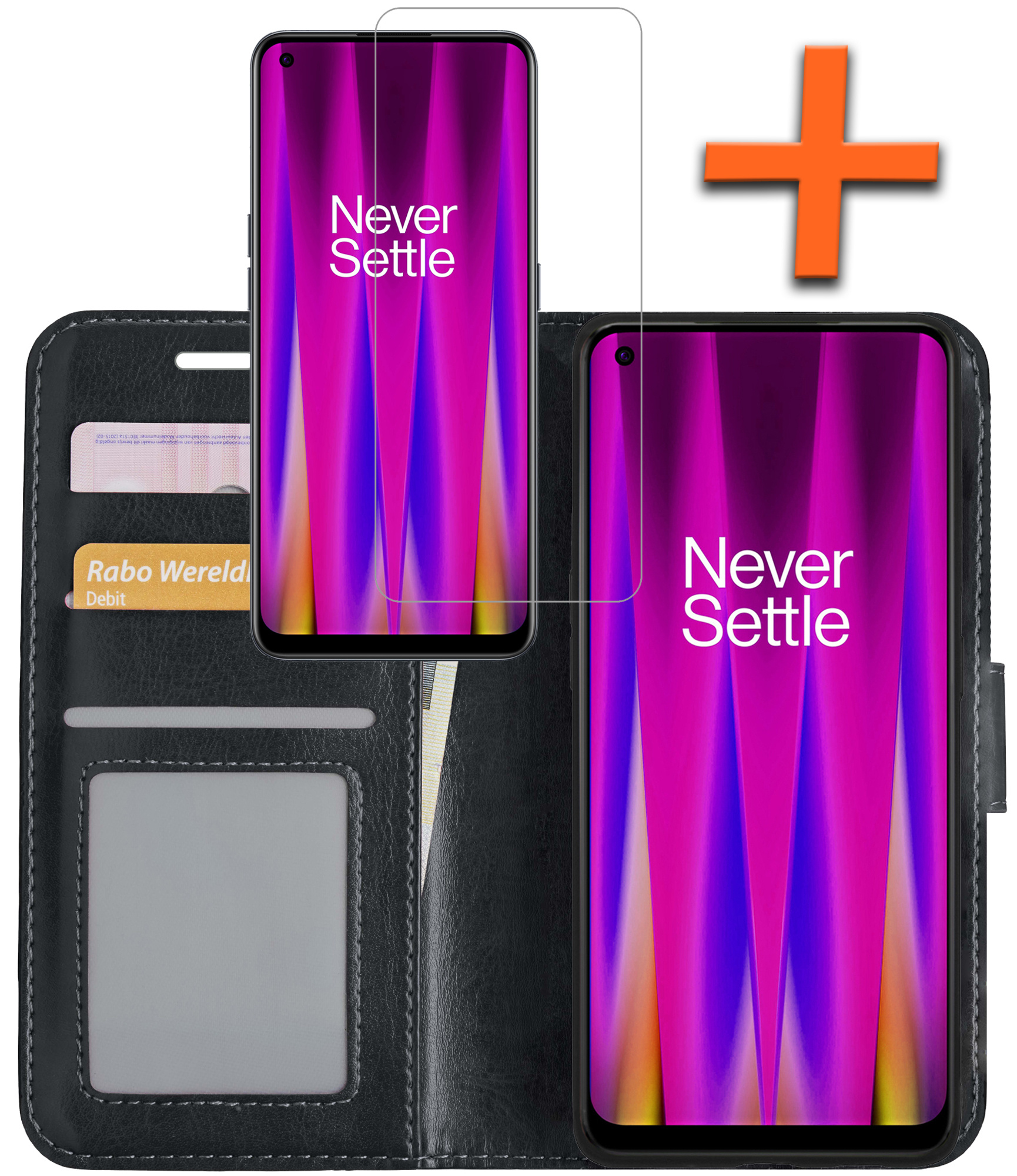 Nomfy OnePlus Nord CE 2 Hoes Bookcase Flipcase Book Cover Met Screenprotector - OnePlus Nord CE 2 Hoesje Book Case - Zwart