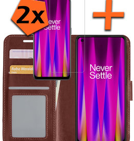 Nomfy Nomfy OnePlus Nord CE 2 Hoesje Bookcase Bruin Met 2x Screenprotector