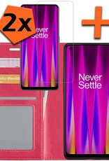Nomfy Hoesje Geschikt voor OnePlus Nord CE 2 Hoes Bookcase Flipcase Book Cover Met 2x Screenprotector - Hoes Geschikt voor OnePlus Nord CE 2 Hoesje Book Case - Donkerroze