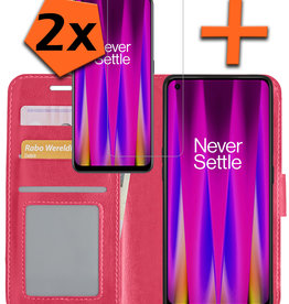 Nomfy Nomfy OnePlus Nord CE 2 Hoesje Bookcase Donkerroze Met 2x Screenprotector