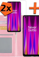 Nomfy Hoesje Geschikt voor OnePlus Nord CE 2 Hoes Bookcase Flipcase Book Cover Met 2x Screenprotector - Hoes Geschikt voor OnePlus Nord CE 2 Hoesje Book Case - Lichtroze