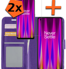 Nomfy Nomfy OnePlus Nord CE 2 Hoesje Bookcase Paars Met 2x Screenprotector
