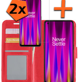 Nomfy Nomfy OnePlus Nord CE 2 Hoesje Bookcase Rood Met 2x Screenprotector