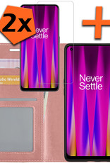 Nomfy Hoesje Geschikt voor OnePlus Nord CE 2 Hoes Bookcase Flipcase Book Cover Met 2x Screenprotector - Hoes Geschikt voor OnePlus Nord CE 2 Hoesje Book Case - Rosé goud