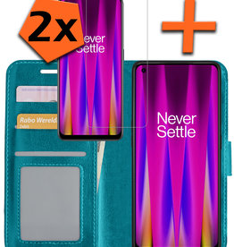 Nomfy Nomfy OnePlus Nord CE 2 Hoesje Bookcase Turquoise Met 2x Screenprotector