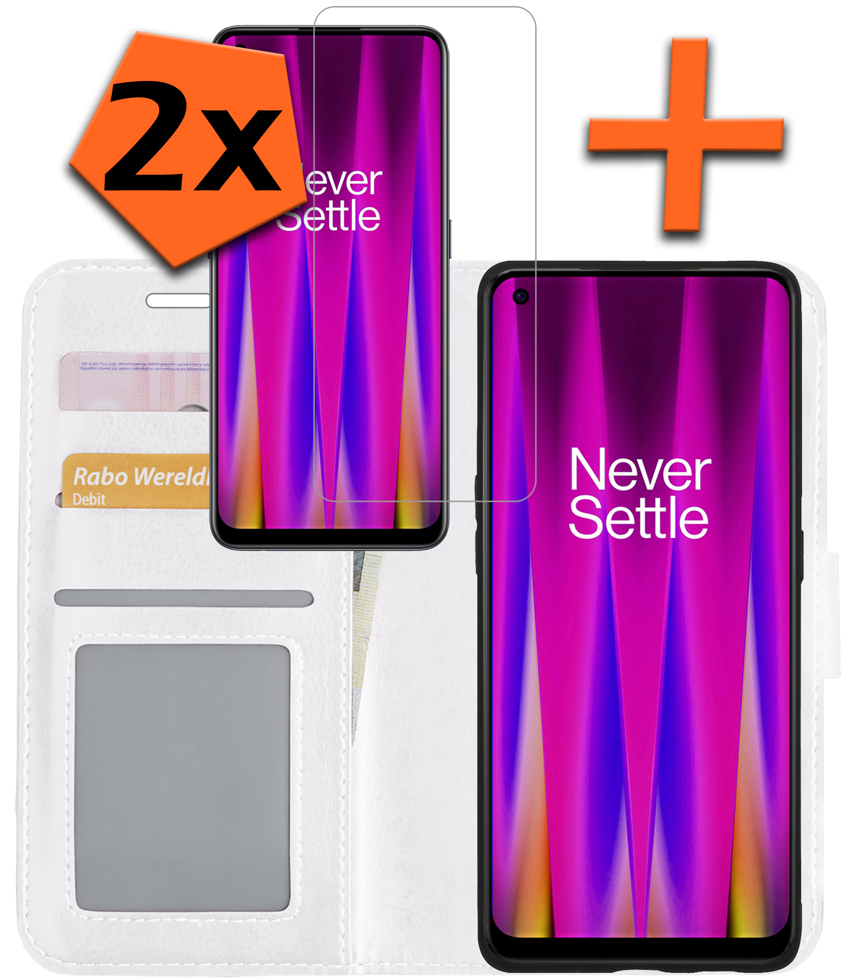 Nomfy Hoesje Geschikt voor OnePlus Nord CE 2 Hoes Bookcase Flipcase Book Cover Met 2x Screenprotector - Hoes Geschikt voor OnePlus Nord CE 2 Hoesje Book Case - Wit