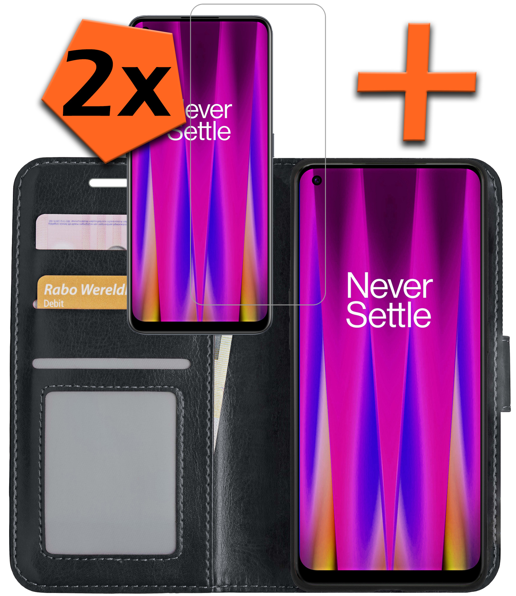 Nomfy OnePlus Nord CE 2 Hoes Bookcase Flipcase Book Cover Met 2x Screenprotector - OnePlus Nord CE 2 Hoesje Book Case - Zwart