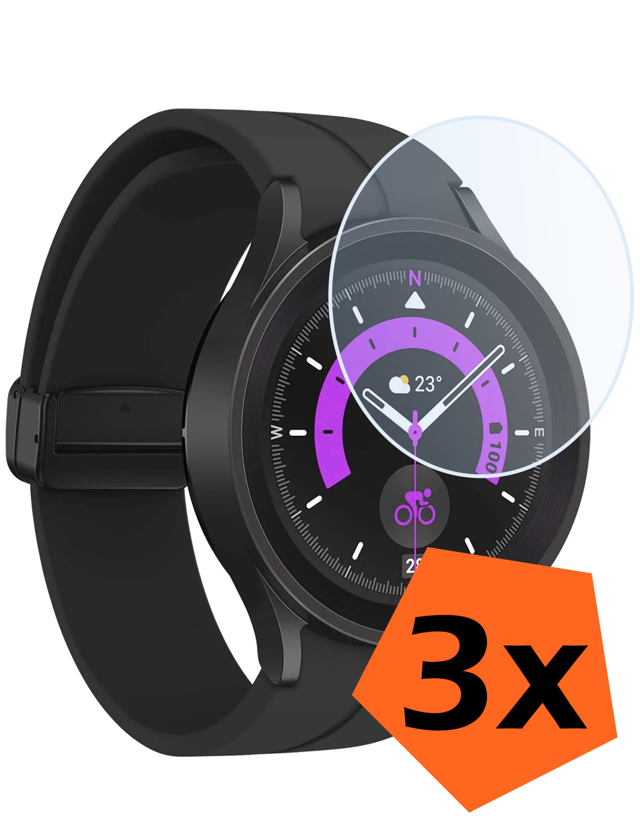 Nomfy Screenprotector Geschikt voor Samsung Watch 5 Pro 45 mm Screenprotector Bescherm Glas - Screen Protector Geschikt voor Samsung Galaxy Watch 5 Pro (45 mm) Screenprotector Tempered Glass - 3 PACK
