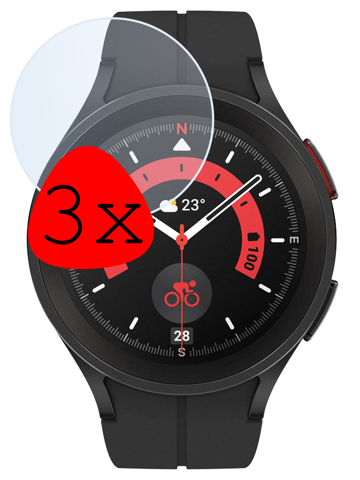 BASEY. Screenprotector Geschikt voor Samsung Watch 5 Pro 45 mm Screenprotector Tempered Glass Beschermglas - Screenprotector Geschikt voor Samsung Galaxy Watch 5 Pro (45 mm) Screen Protector - 3 Stuks