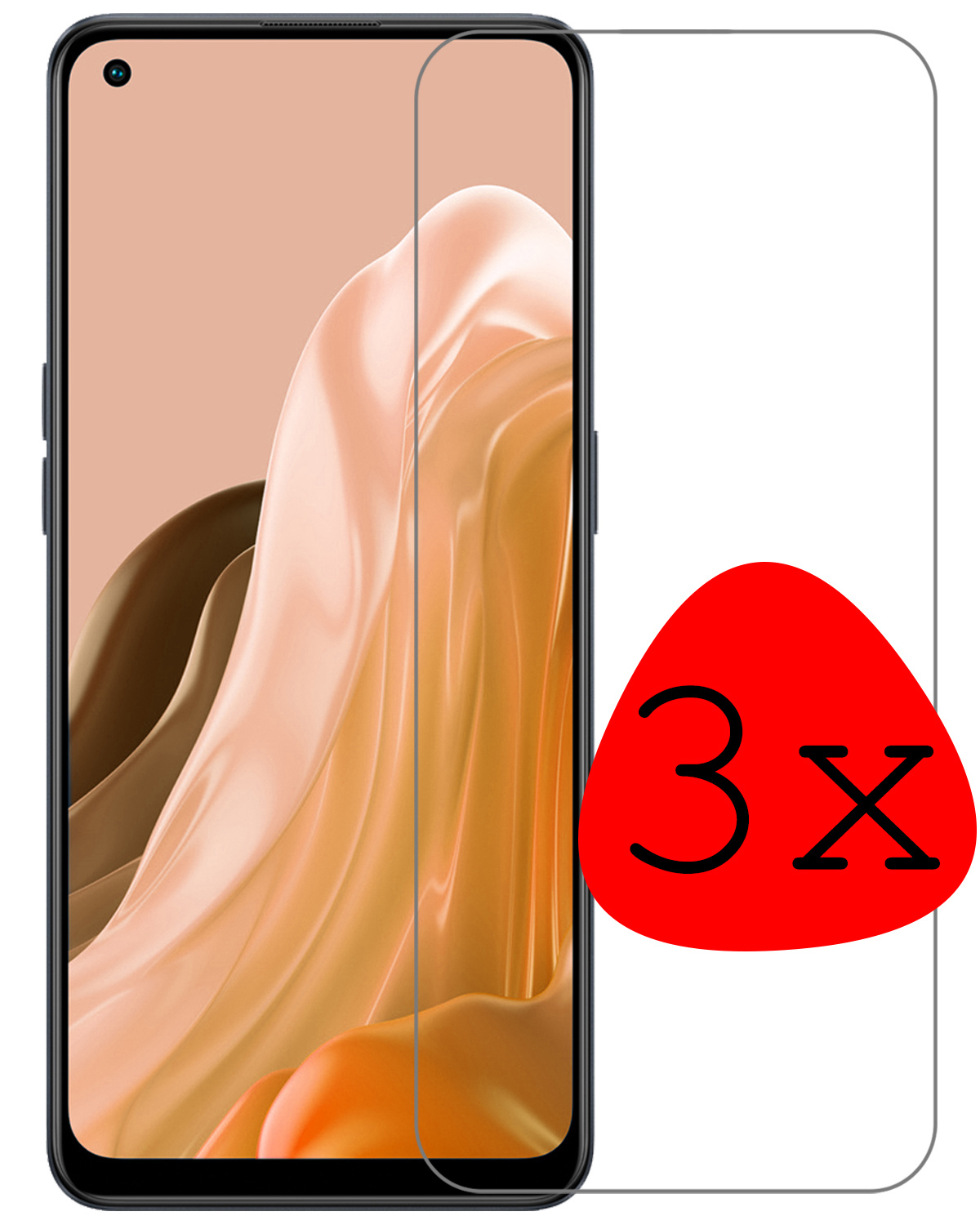BASEY. Screenprotector Geschikt voor OPPO Reno 8 Lite Screenprotector Tempered Glass - Screenprotector Geschikt voor OPPO Reno 8 Lite Beschermglas Screen Protector Glas - 3 Stuks