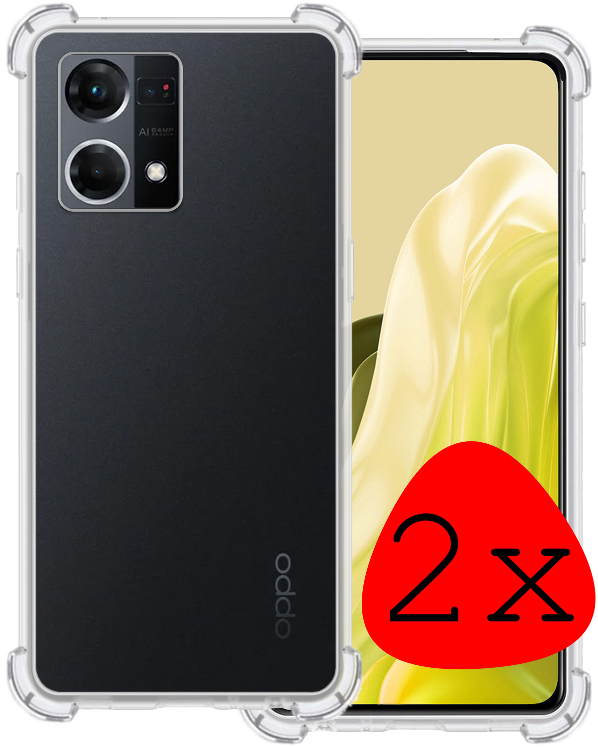 BASEY. Hoes Geschikt voor OPPO Reno 7 Hoesje Shock Proof Case Hoes Siliconen - Hoesje Geschikt voor OPPO Reno 7 Hoes Cover Shockproof - Transparant - 2 Stuks