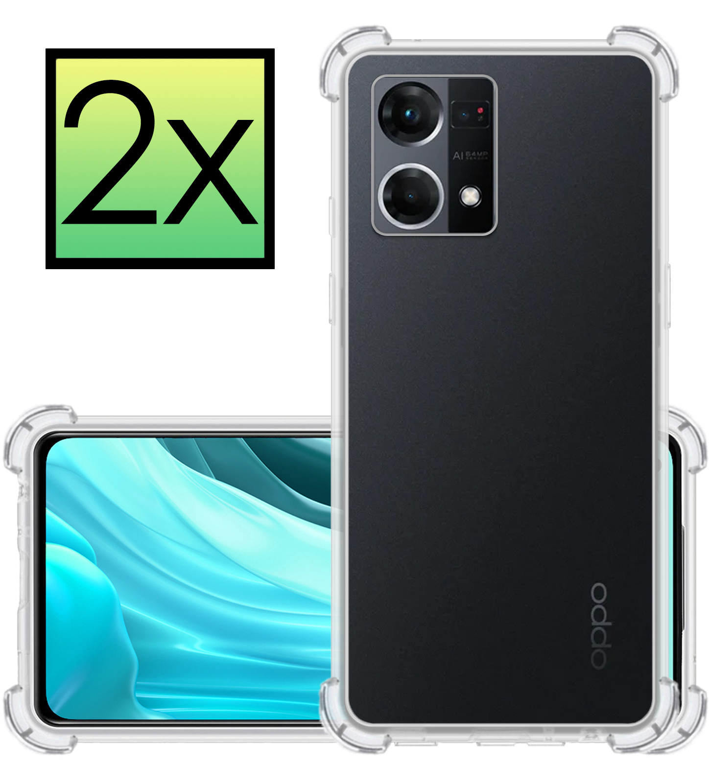 NoXx Hoes Geschikt voor OPPO Reno 7 Hoesje Siliconen Cover Shock Proof Back Case Shockproof Hoes - Transparant - 2x