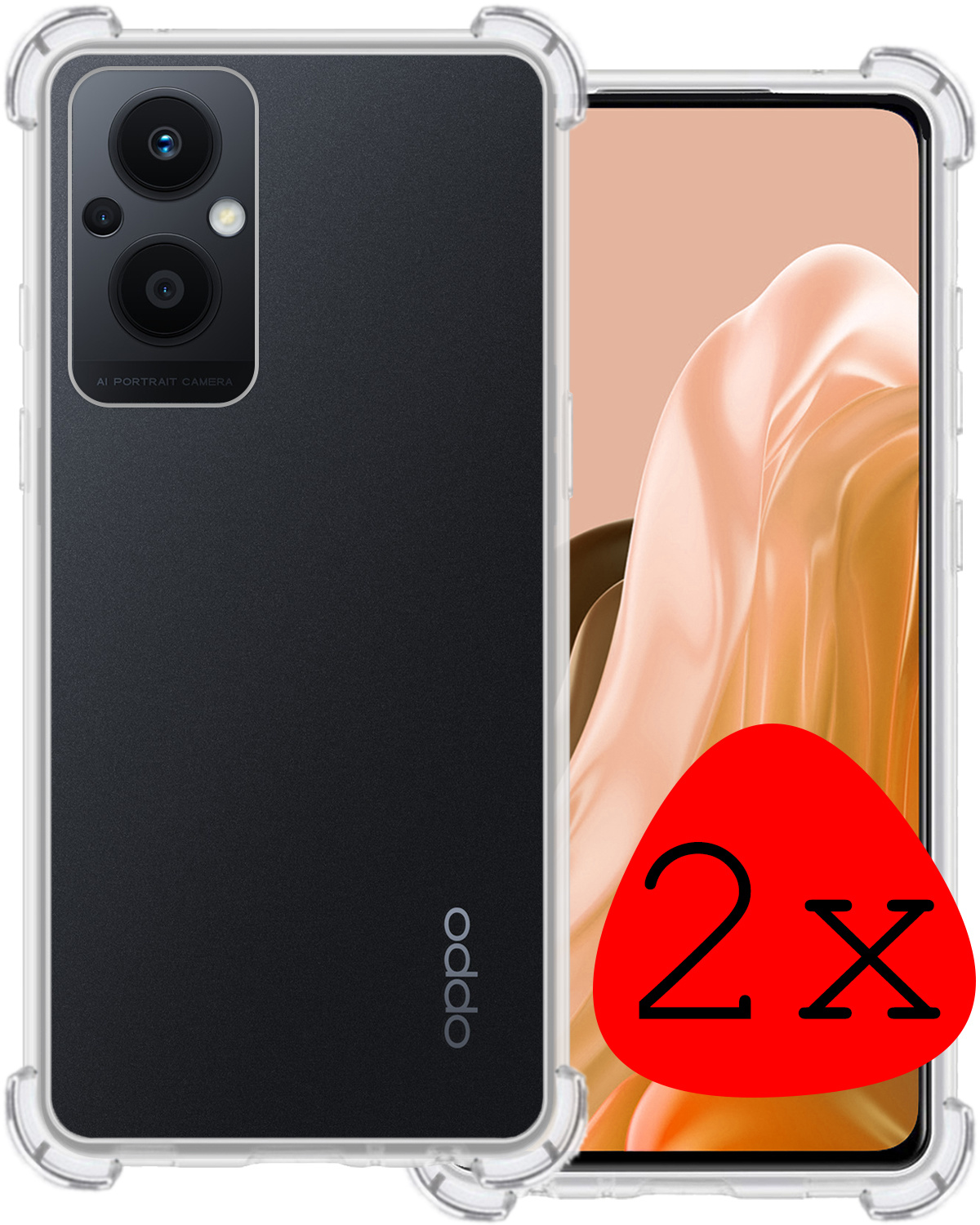 BASEY. Hoes Geschikt voor OPPO Reno 8 Lite Hoesje Shock Proof Case Hoes Siliconen - Hoesje Geschikt voor OPPO Reno 8 Lite Hoes Cover Shockproof - Transparant - 2 Stuks