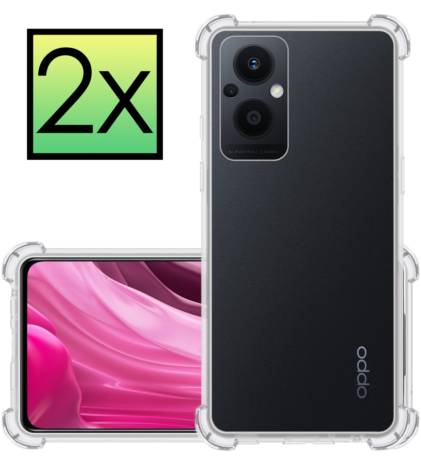 NoXx Hoes Geschikt voor OPPO Reno 8 Lite Hoesje Siliconen Cover Shock Proof Back Case Shockproof Hoes - Transparant - 2x