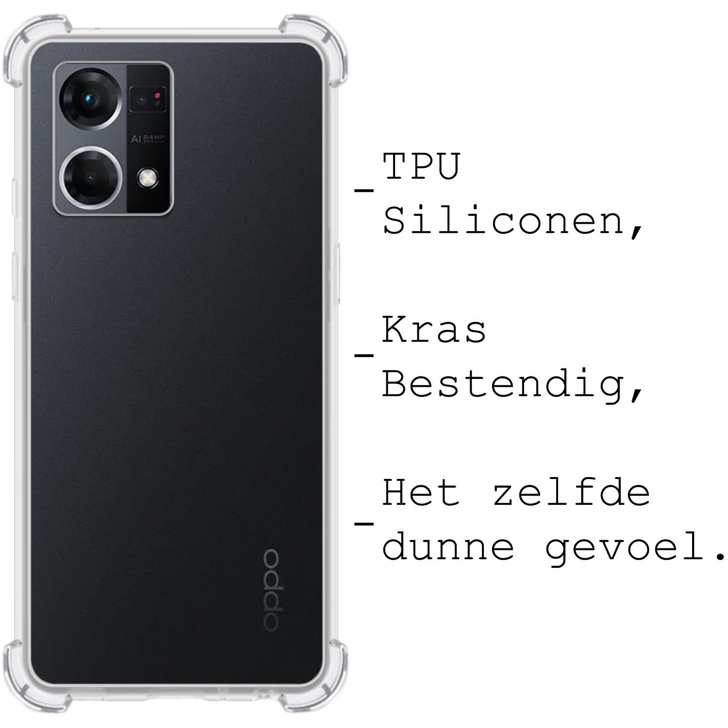 BASEY. Hoes Geschikt voor OPPO Reno 7 Hoesje Shock Proof Case Hoes Siliconen Met Screenprotector - Hoesje Geschikt voor OPPO Reno 7 Hoes Cover Shockproof - Transparant