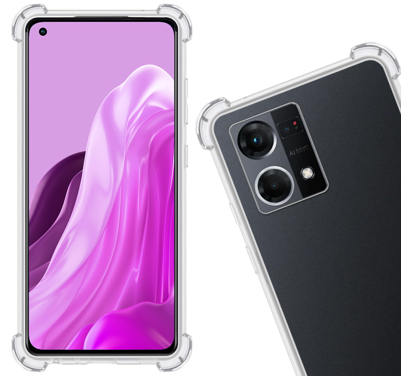 Nomfy Hoesje Geschikt voor OPPO Reno 7 Hoesje Shock Proof Cover Case Shockproof Met 2x Screenprotector - Hoes Geschikt voor OPPO Reno 7 Hoes Siliconen Back Case - Transparant