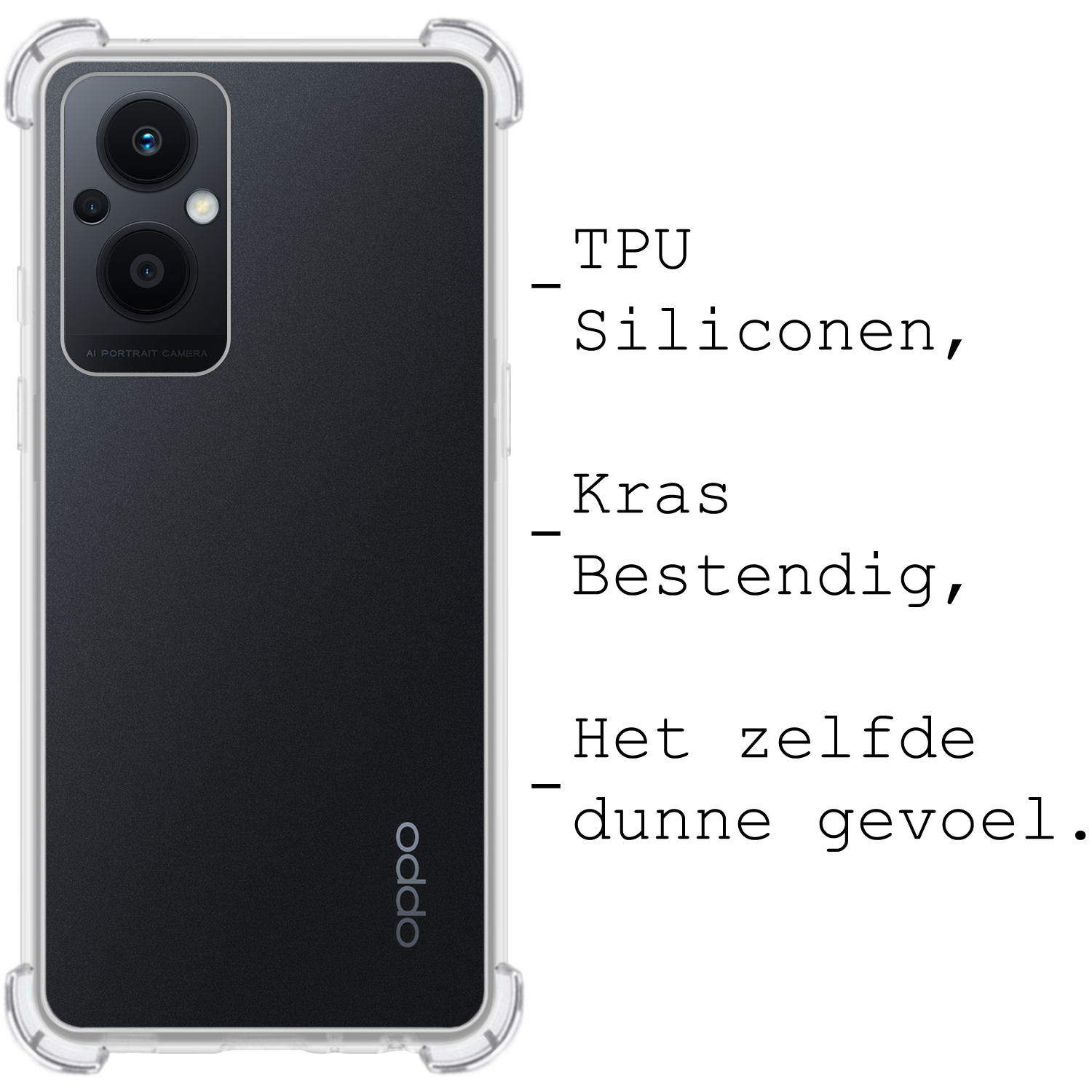 BASEY. Hoes Geschikt voor OPPO Reno 8 Lite Hoesje Shock Proof Case Hoes Siliconen Met Screenprotector - Hoesje Geschikt voor OPPO Reno 8 Lite Hoes Cover Shockproof - Transparant
