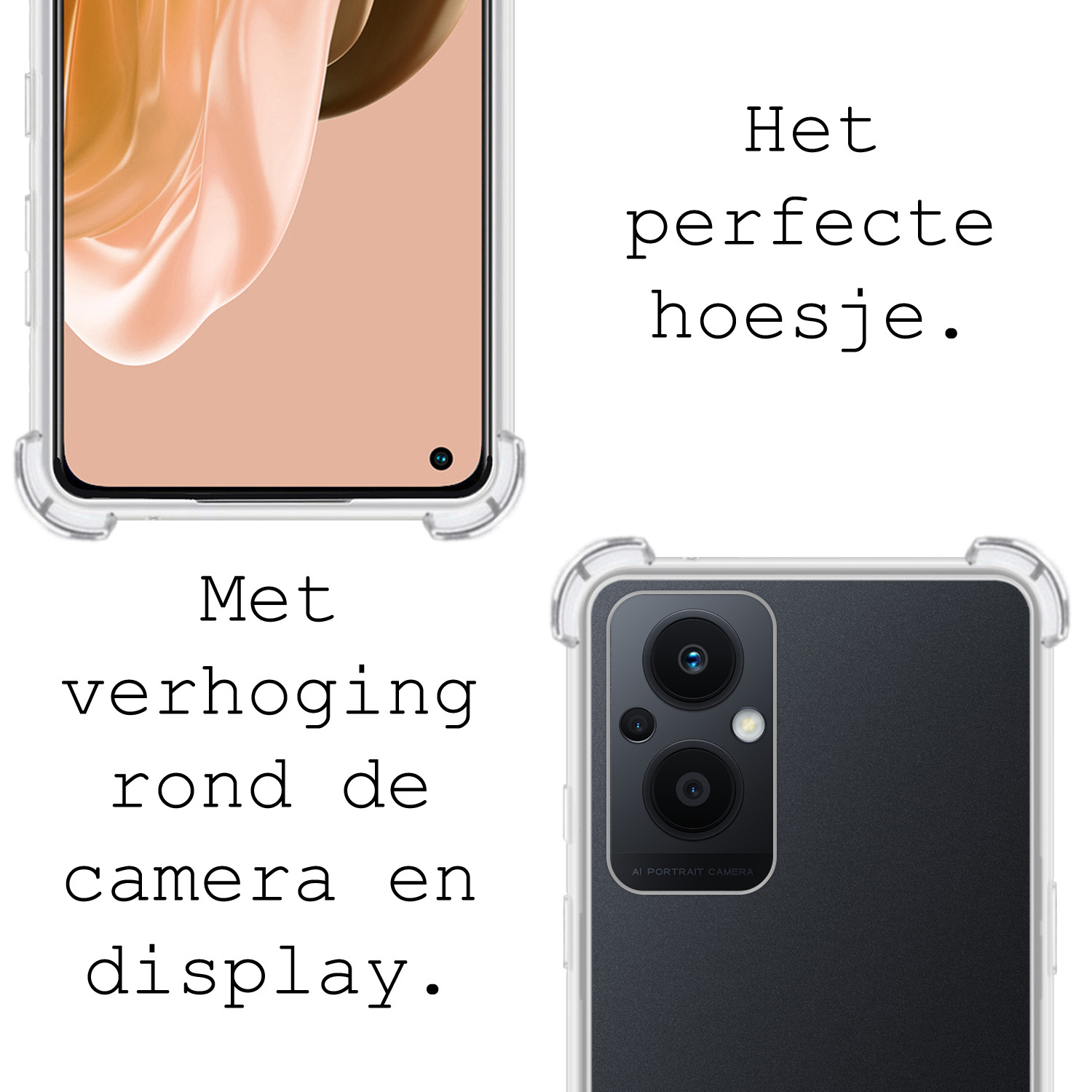 BASEY. Hoes Geschikt voor OPPO Reno 8 Lite Hoesje Shock Proof Case Hoes Siliconen Met 2x Screenprotector - Hoesje Geschikt voor OPPO Reno 8 Lite Hoes Cover Shockproof - Transparant