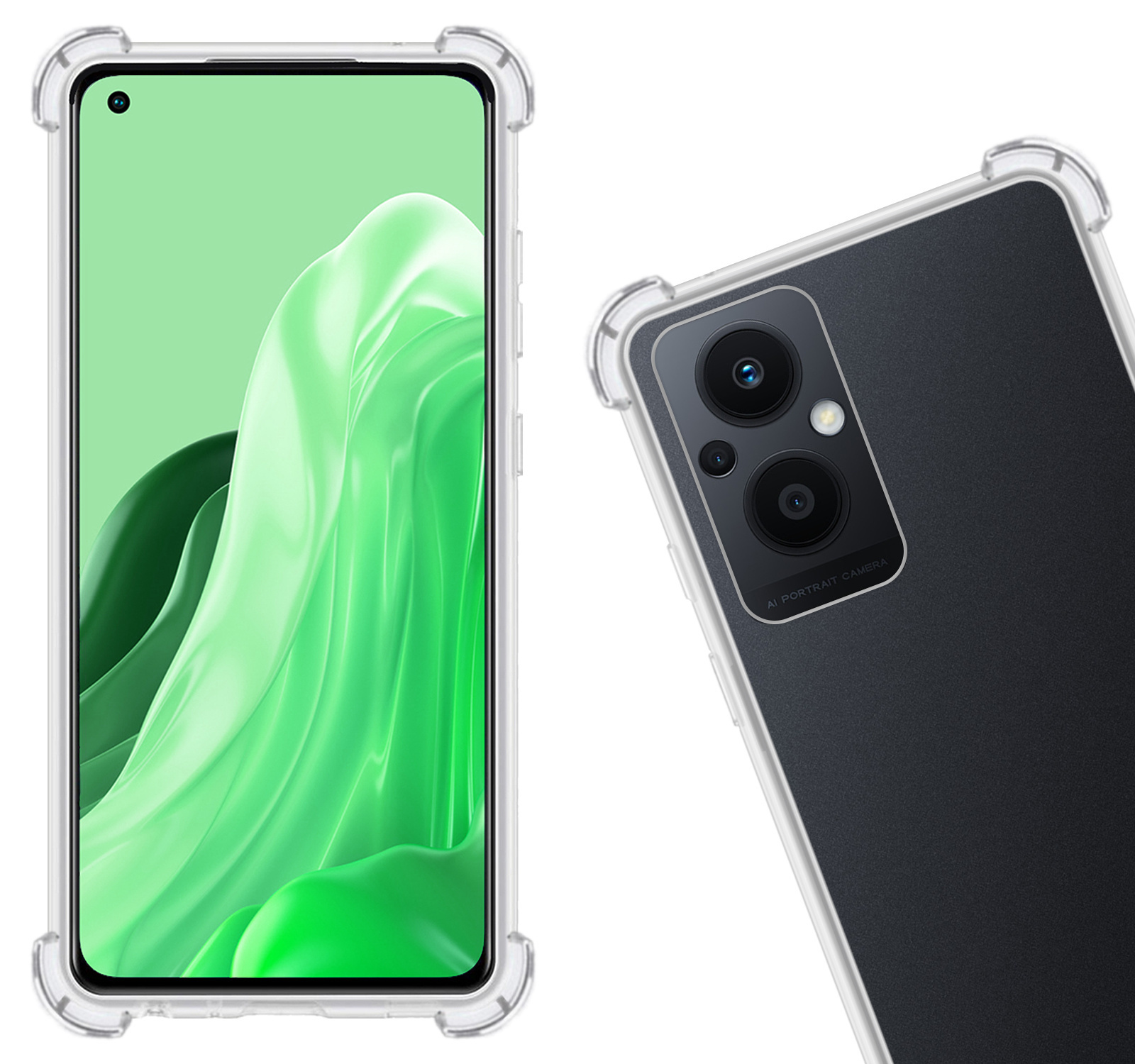 Nomfy Hoesje Geschikt voor OPPO Reno 8 Lite Hoesje Shock Proof Cover Case Shockproof Met 2x Screenprotector - Hoes Geschikt voor OPPO Reno 8 Lite Hoes Siliconen Back Case - Transparant