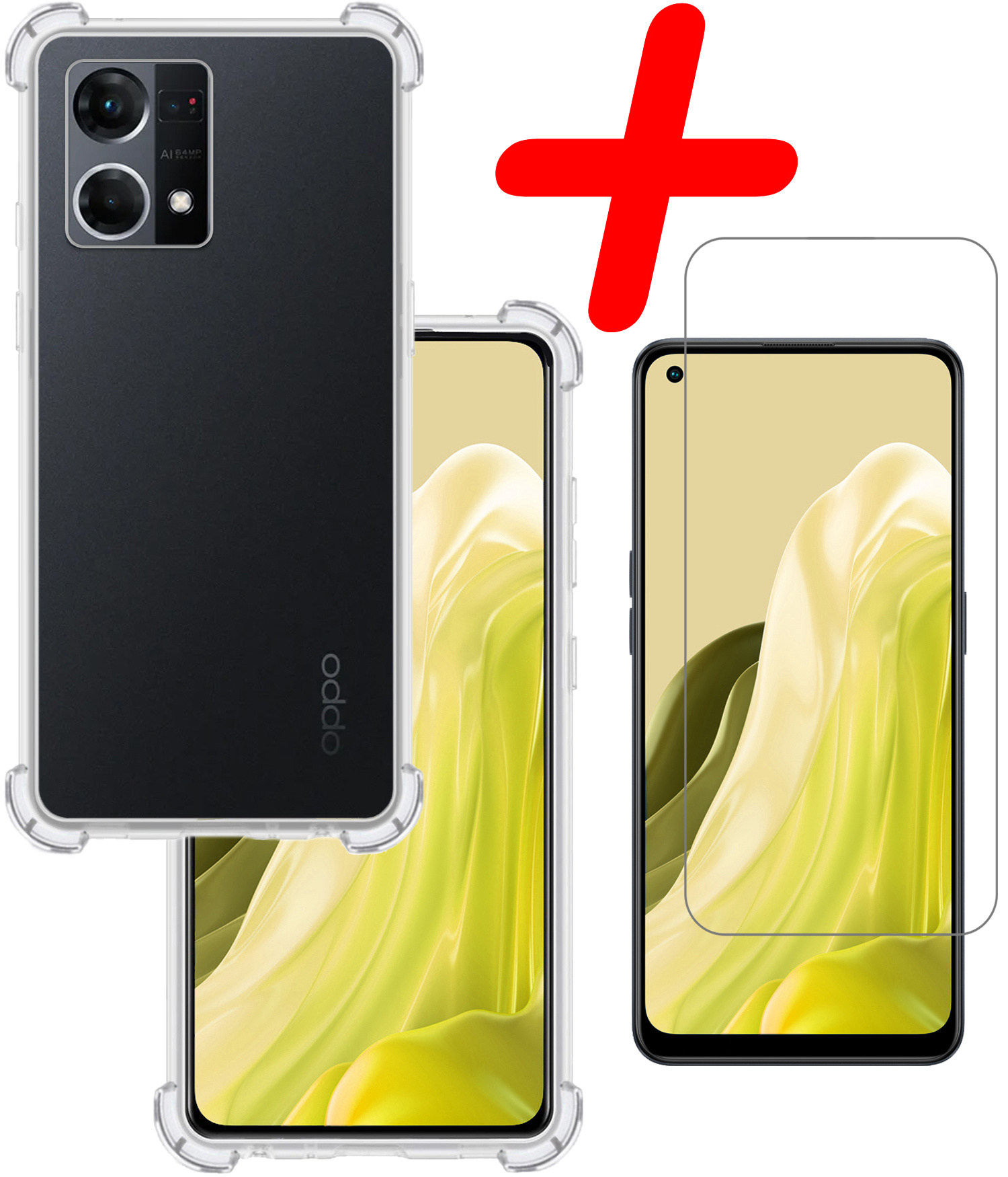 BASEY. Hoes Geschikt voor OPPO Reno 7 Hoesje Shock Proof Case Hoes Siliconen Met Screenprotector - Hoesje Geschikt voor OPPO Reno 7 Hoes Cover Shockproof - Transparant