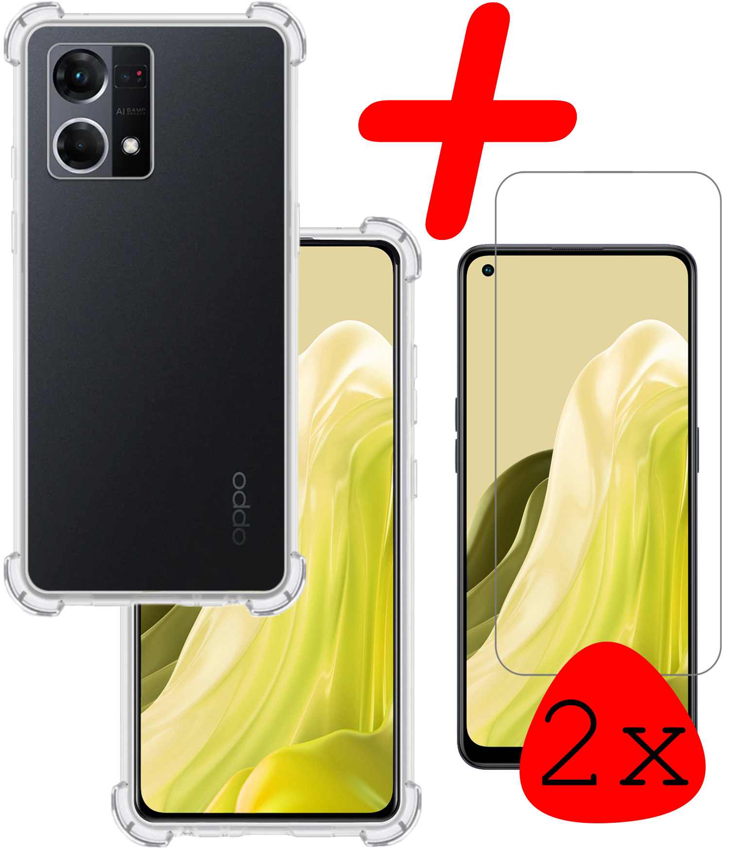 BASEY. Hoes Geschikt voor OPPO Reno 7 Hoesje Shock Proof Case Hoes Siliconen Met 2x Screenprotector - Hoesje Geschikt voor OPPO Reno 7 Hoes Cover Shockproof - Transparant